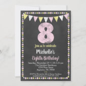 Pink Yellow Chalkboard 8e Invitation anniversaire (Devant)