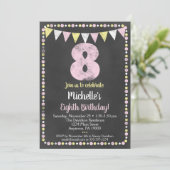 Pink Yellow Chalkboard 8e Invitation anniversaire (Debout devant)