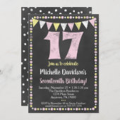 Pink Yellow Chalkboard Invitation 17e anniversaire (Devant / Derrière)