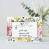 Pink Yellow Floral RSVP Wedding Response w/Meals (Staand voorkant)