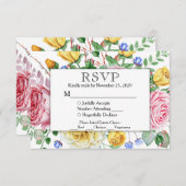 Pink Yellow Floral RSVP Wedding Response w/Meals (Voorkant / Achterkant)