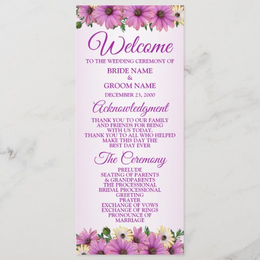 Pink Yellow Floral Rustic Elegant Wedding  Programma (Voorkant)