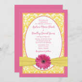Pink Yellow Gerbera Daisy Wedding Invitation Kaart (Voorkant / Achterkant)