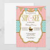 Pink Yellow Gold Sip Et Voir Invitation (Devant / Derrière)