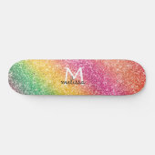 Pink Yellow Green Glitter Rainbow Monogram Skateboard (Horizontaal)