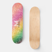 Pink Yellow Green Glitter Rainbow Monogram Skateboard (Voorkant)