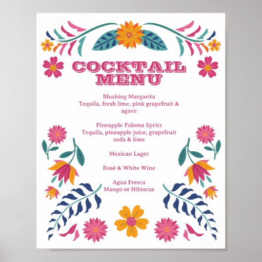Pink Yellow Mexican Fiesta Bar Menu Sign Poster (Voorkant)