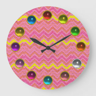 PINK YELLOW MOSAIC CHEVRON EN COLORFUL GEMSTONES GROTE KLOK