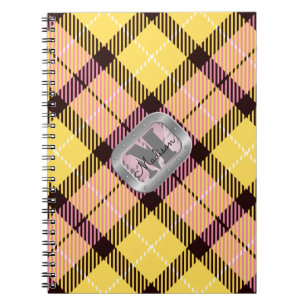 Pink Yellow Pset Tartan Metallic Steel Monogram Notitieboek