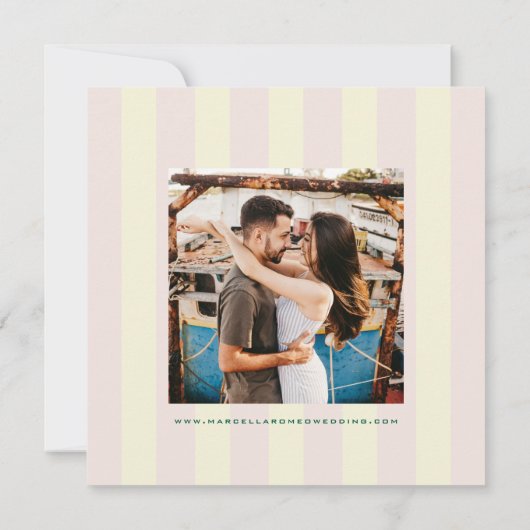 Pink Yellow Vertical Stripes Modern Save the Date (Dos)