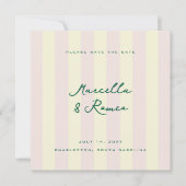 Pink Yellow Vertical Stripes Modern Save the Date (Devant)