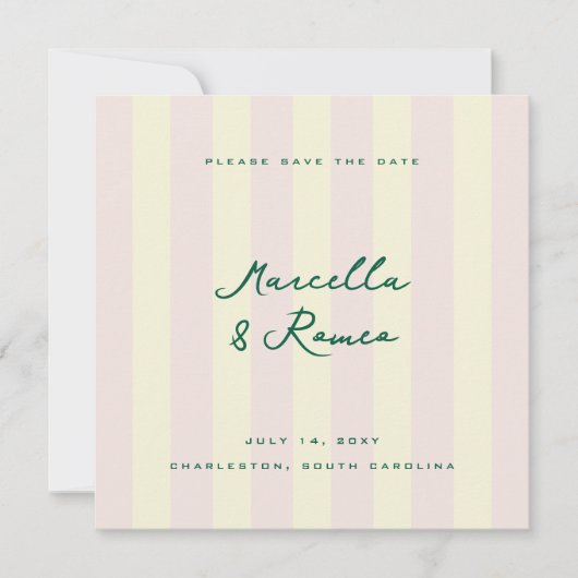 Pink Yellow Vertical Stripes Modern Save the Date (Voorkant)