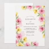 Pink Yellow Watercolor Spring Wedding Kaart (Voorkant / Achterkant)