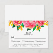 Pink Yellow Waterverf Floral Wedding RSVP Kaarten (Voorkant / Achterkant)