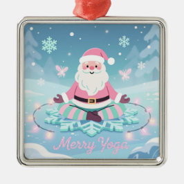 Pink Yoga Santa Meditation Christmas Metalen Ornament
