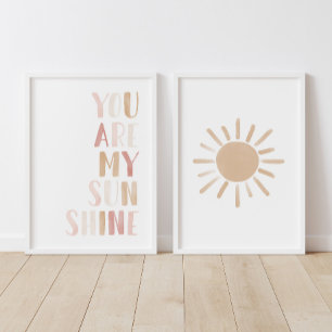 Pink You Are My Sunshine en Sun Girl Nursery Muurkunst Sets