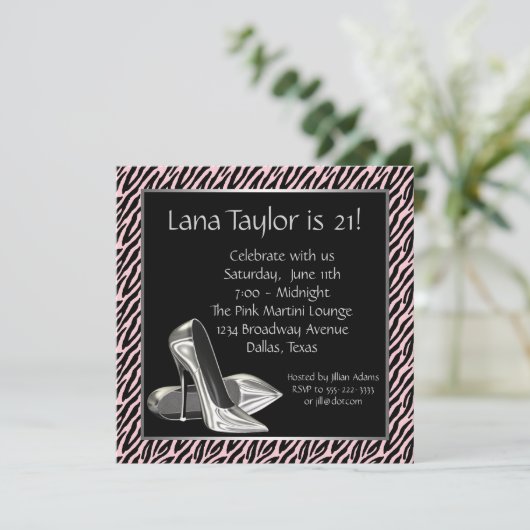 Pink Zebra 21e anniversaire Invitations (Debout devant)