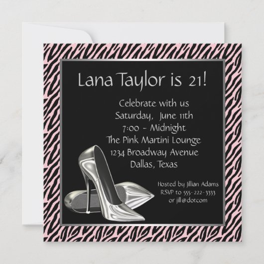 Pink Zebra 21e anniversaire Invitations (Devant)
