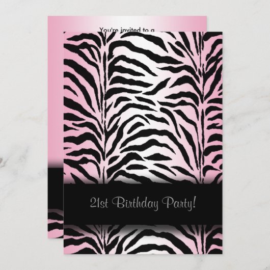 Pink Zebra 21e anniversaire Invitations (Devant / Derrière)