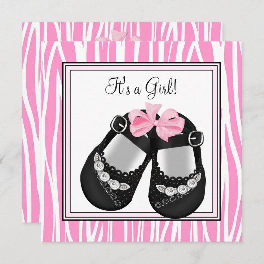 Pink Zebra Baby Shower Invitations (Devant / Derrière)