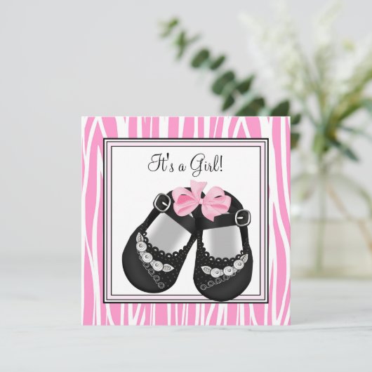 Pink Zebra Baby Shower Invitations (Debout devant)