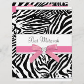 Pink Zebra Bat Mitzvah Kaart (Voorkant / Achterkant)