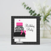 Pink Zebra Cake Cupcake Invitations de fête d'anni (Debout devant)