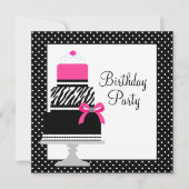 Pink Zebra Cake Cupcake Invitations de fête d'anni (Devant)