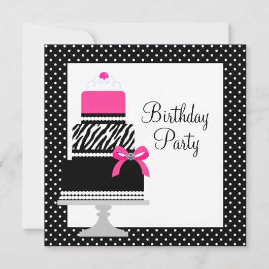 Pink Zebra Cake Cupcake Invitations de fête d'anni (Devant)