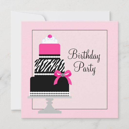 Pink Zebra Cake Cupcake Invitations de fête d'anni (Devant)