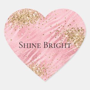 Pink Zebra Gold Glitzy Glitter Hart Sticker