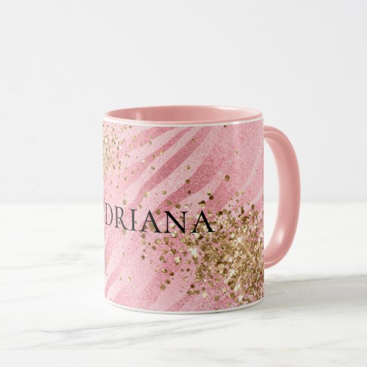 Pink Zebra Gold Glitzy Glitter Mok (Voorkant rechts)