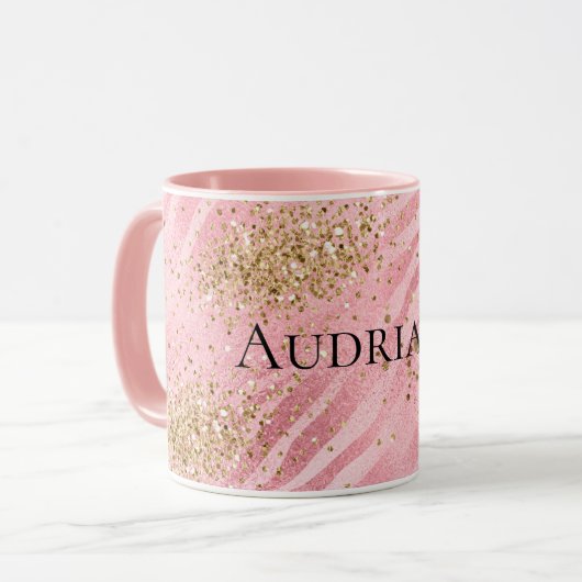 Pink Zebra Gold Glitzy Glitter Mok (Voorkant links)