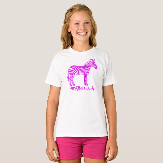 Pink Zebra Kids T-Shirt – Cute Striped Animal Tee (Voorkant volledig)