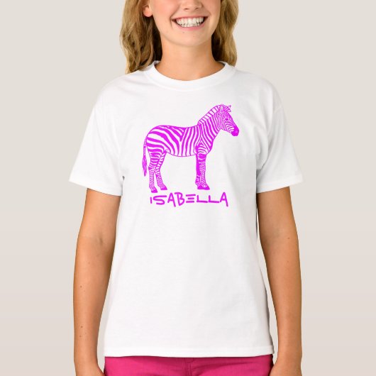 Pink Zebra Kids T-Shirt – Cute Striped Animal Tee (Voorkant)