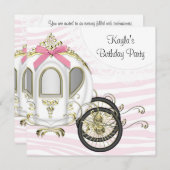 Pink Zebra Princess Invitations de fête d'annivers (Devant / Derrière)