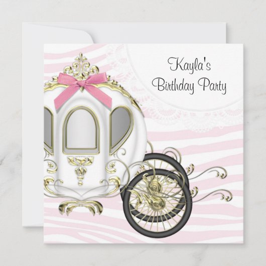 Pink Zebra Princess Invitations de fête d'annivers (Devant)