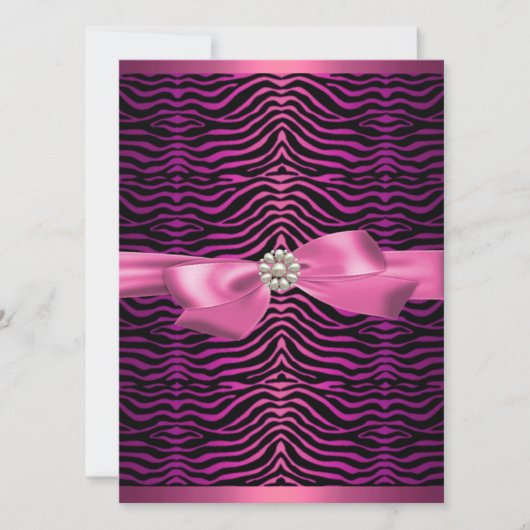 Pink Zebra Print & Bow Sweet16 Invitation d'annive (Devant)