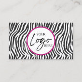 Pink Zebra Print Custom Company Logo QR Code Visitekaartje (Voorkant)