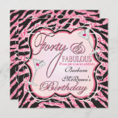 Pink Zebra Sequin 40e anniversaire Invitations de  (Devant / Derrière)