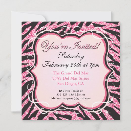 Pink Zebra Sequin 40e anniversaire Invitations de  (Dos)