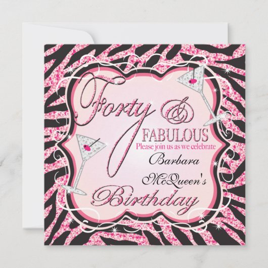 Pink Zebra Sequin 40e anniversaire Invitations de  (Devant)