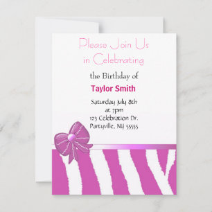 Pink Zebra Sripes Invitation Anniversaire
