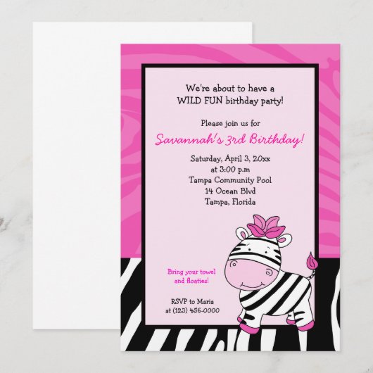 Pink Zebra Stripe 5x7 Anniversaire Invitation (Devant / Derrière)