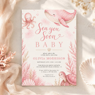 Pink Zie Je Soon Baby Ocean Meisje Baby Shower Kaart