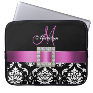 PINK, ZWARTE DAMASKMONOGRAM LAPTOP SLEEVE