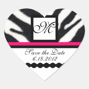 PINK ZWARTE WITTE ZEBRA VALSE MONOGRAM, sparen de Hart Sticker