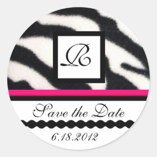 PINK ZWARTE WITTE ZEBRA VALSE MONOGRAM, sparen de Ronde Sticker