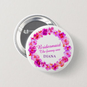 Pinkbloem voor bruidsbruid ronde button 5,7 cm