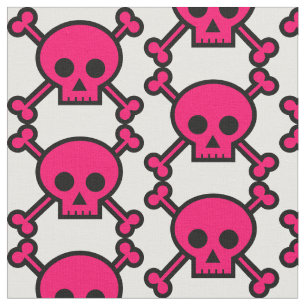 PINKDUGGERY - Hot Pink Skull & Crossbones Fabric Stof